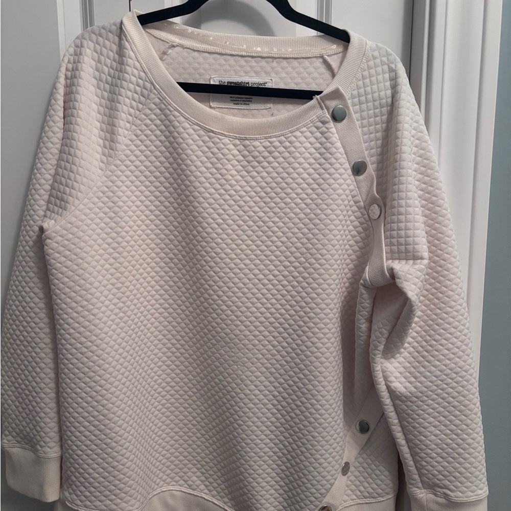Cream Quilted Sweatshirt with Button Detail